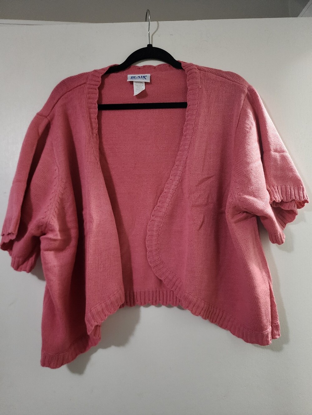 Blair Open Front Knit Cropped Cardigan Sweater Ribbed Trim Pink 3XL Womens Plus